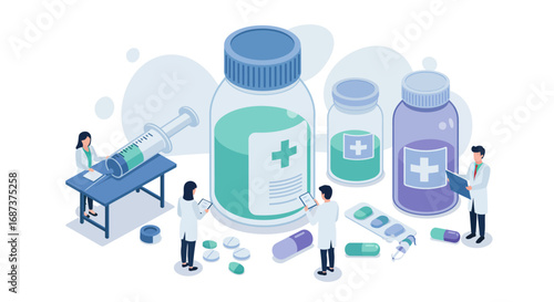 Isometric medical research and pharmaceutical development concept