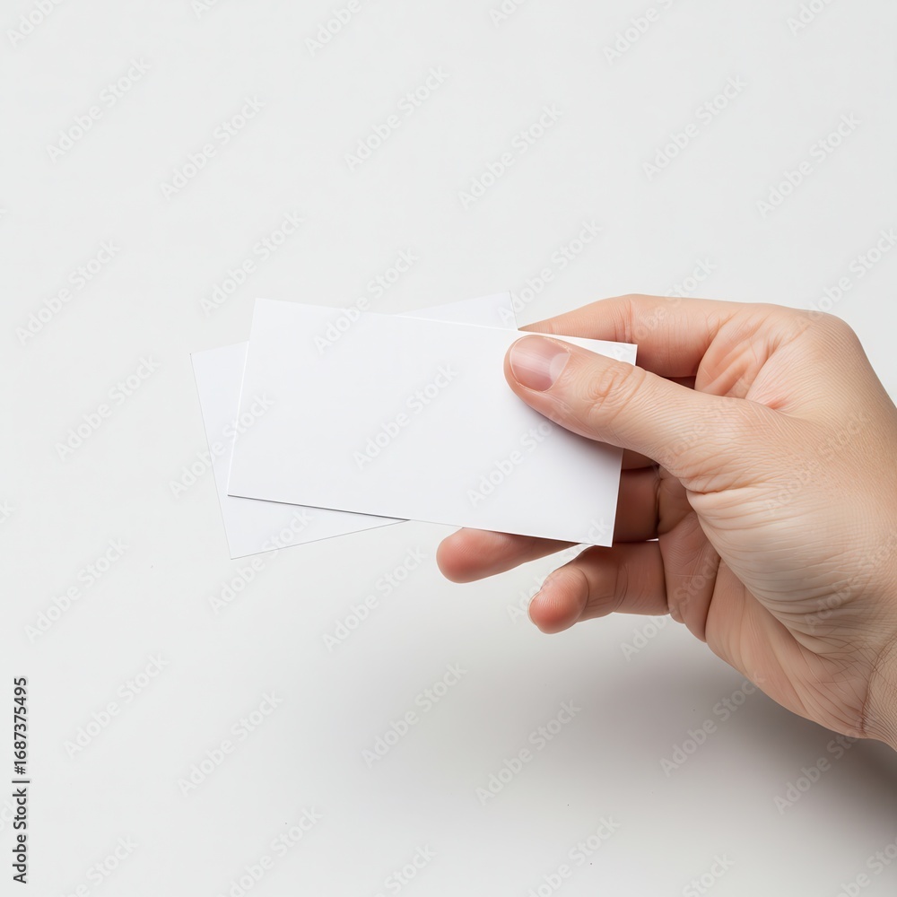 Fototapeta premium Hand holding blank business cards isolated on white background