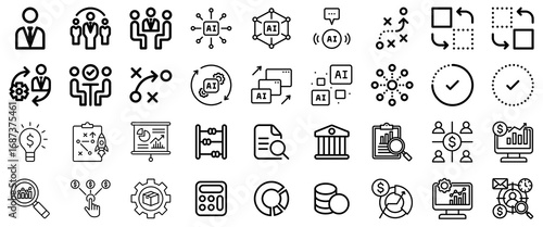 Business and Technology Icons: AI, Strategy, Finance, and Analytics