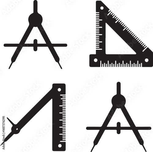 Drafting tools compasses and rulers geometric shapes