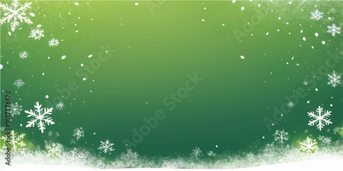 Falling snow flakes banner. White and Lime Green snowflakes flying in the air. Snow flakes, snow background. Winter snowfall illustration (1)