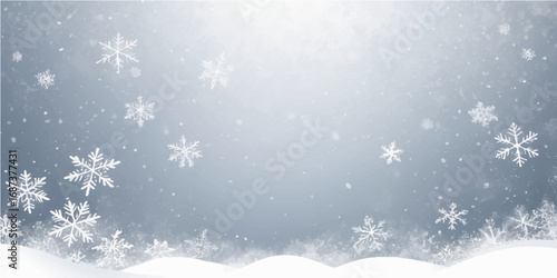 Elegant blue winter sky with silver snowflakes and stars for a holiday celebration card