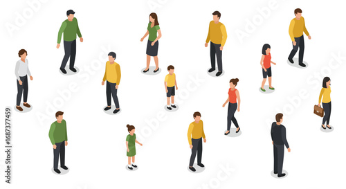 Isometric people collection: diverse characters in casual and business attire