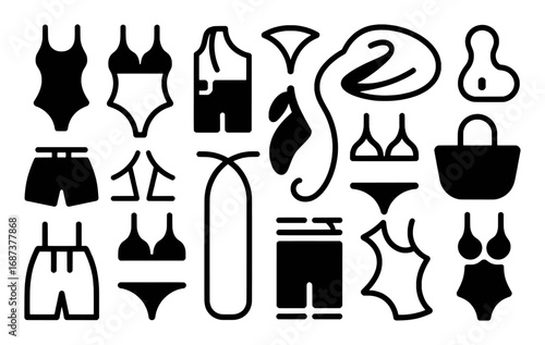 Collection of Summer Swimwear and Beach Accessories Icons