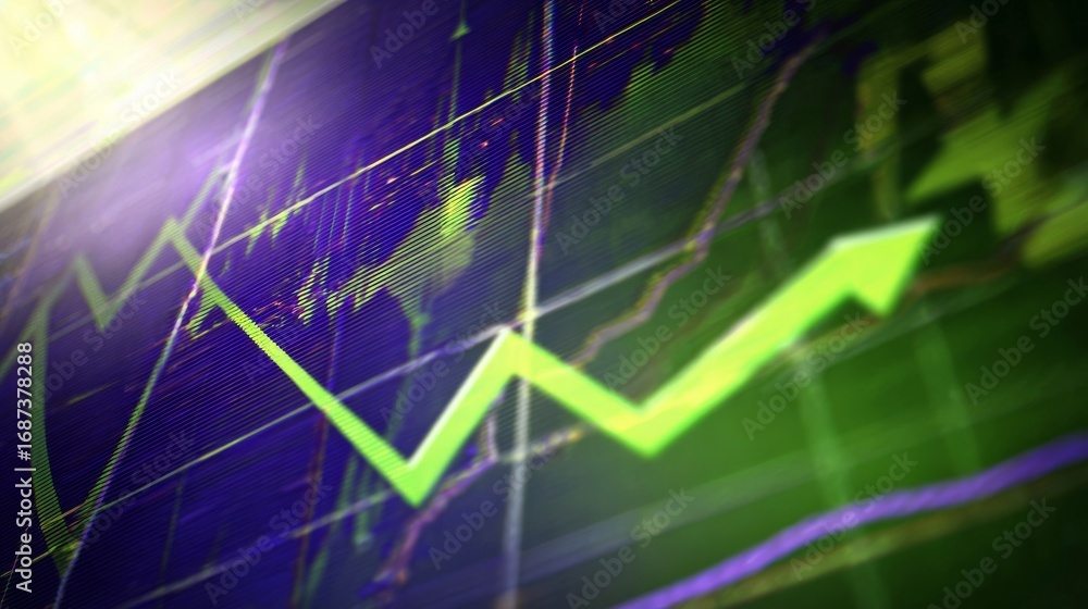 Fototapeta premium A green upward arrow on a financial growth chart symbolizes stock market success and economic progress with rising stock