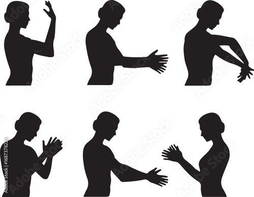 Elegant black silhouettes of people in various poses