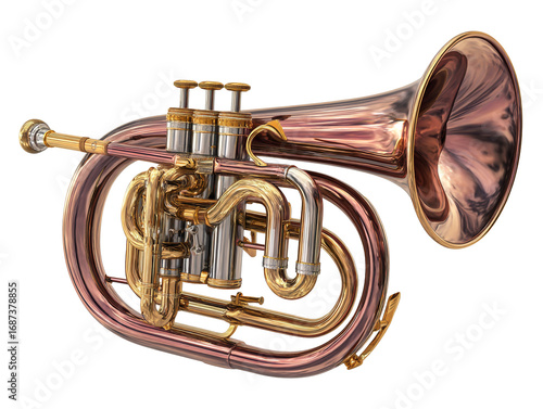 Brass euphonium musical instrument isolated on transparent background