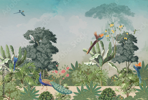 wallpaper art hand painted digital illustration for wall art	