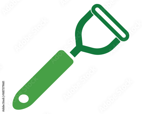 Green Vegetable Peeler on White Background, Kitchen Utensil Icon