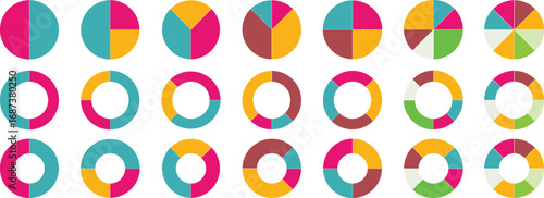 Circle Diagram and Pie Chart Infographic Design, Flat Process Cycle with Progress Sectors, Business Elements and Statistics Data Vector Illustration