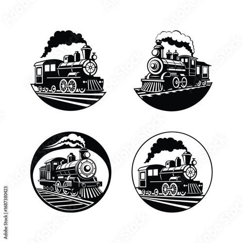 Black white silhouette vintage design train