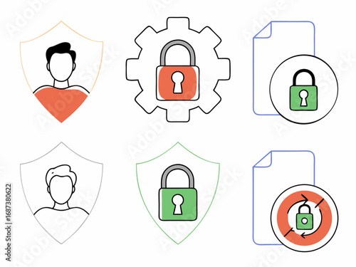 Collection of icons representing cybersecurity and data protection concepts