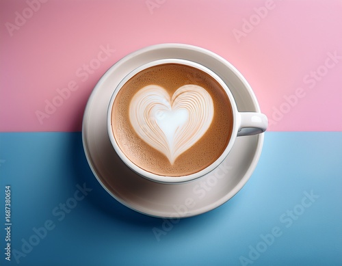 Wallpaper Mural latte heart milk m a creamy heart shaped foam design floats atop a rich aromatic latte in a white ceramic mug glowing gently against a pastel pink blue ombre background radiating warmth and tranq Torontodigital.ca