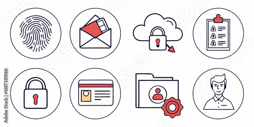 Collection of security and privacy icons representing data protection and personal information safety