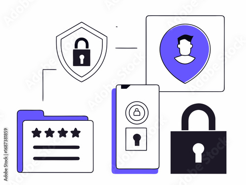 Digital security concept with icons representing data protection user privacy and access control