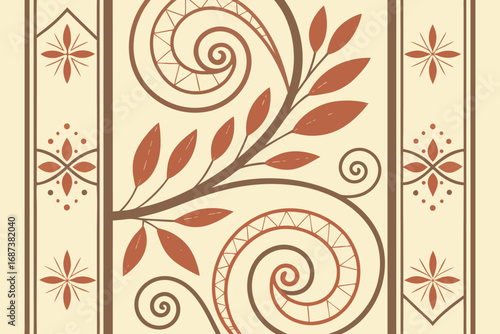 Vector art of elegant beige background with intricate brown floral pattern, showcasing a sophisticated and classic design for decorative purposes and artistic applications