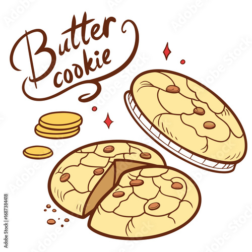 Stylized vector drawing of classic sweet shortbread pastries, isolated on white for bakery or cafe design