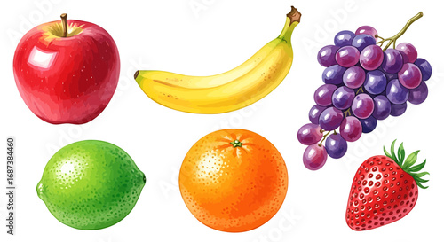 A collection of various fresh and colorful fruits arranged in a group.