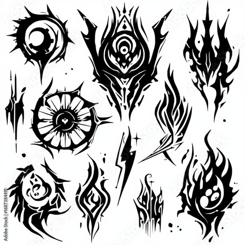 Collection of black tribal and abstract tattoo designs