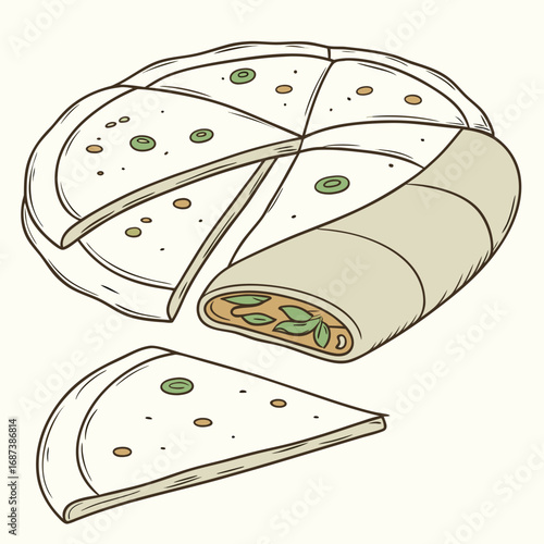 Hand-Drawn Savory Pancakes with Herbs and Filling
