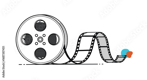 Movie film reel with vibrant color accents for cinema, entertainment, and creative project designs