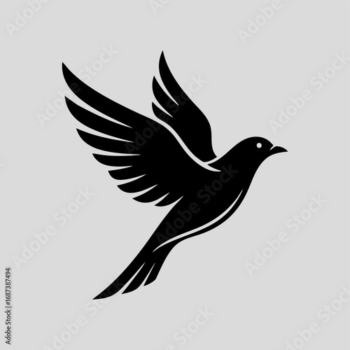 Illustration of black silhouette of a dove flying isolated on white background in vector format