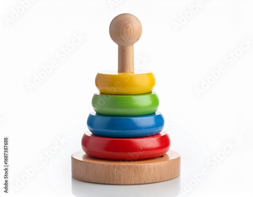 Wallpaper Mural colorful wooden stacking rings toy isolated on white background Torontodigital.ca