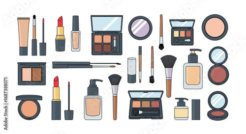 Collection of digital art featuring various makeup products for beauty enthusiasts and cosmetic lovers worldwide
