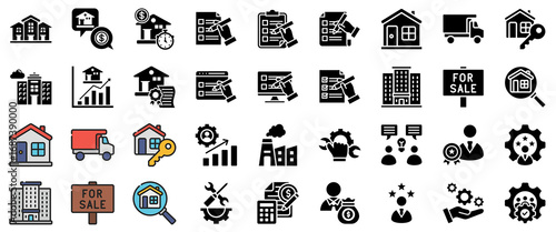 Real Estate Icons: Houses, Buildings, Finance, and Business Concepts