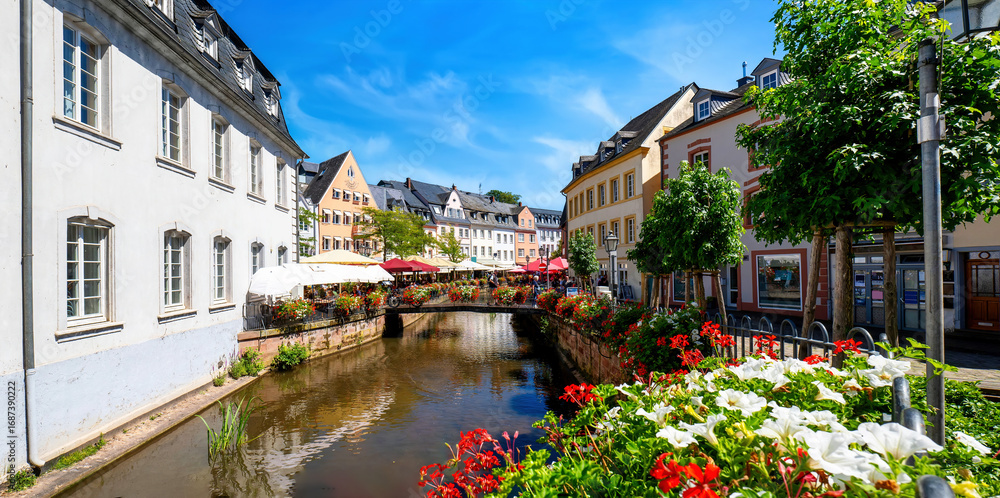 Naklejka premium Saarburg town on Saar river, Saarland, Germany