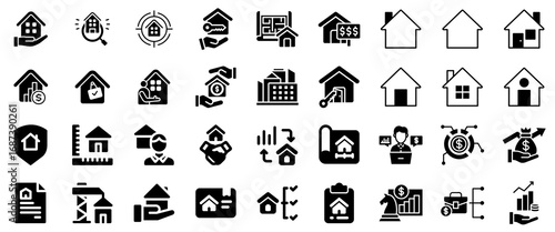 Real Estate Icons: Property, Investment, and Business Concepts
