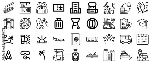 Travel and Leisure Icons: A Collection of Vacation and Lifestyle Symbols