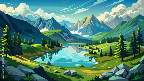 Scenic view of the Großsee on the high plateau of the Tauplitzalm in Styria, Austria, surrounded by the dramatic peaks of the Toten Gebirge mountains, calm alpine lake reflecting the sky