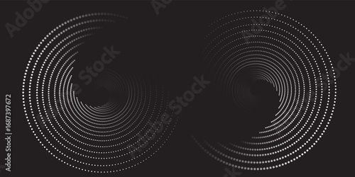 Halftone circular dotted frames set. Circle dots texture isolated on white background. Spotted spray texture. Vector abstract design element spiral circle sound wave vector dots circle