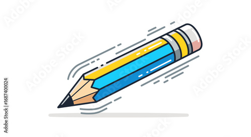 Dynamic Action of a Pencil in Motion, Creative Graphic Illustration, Vibrant Colors, Modern Design, Minimalist Style