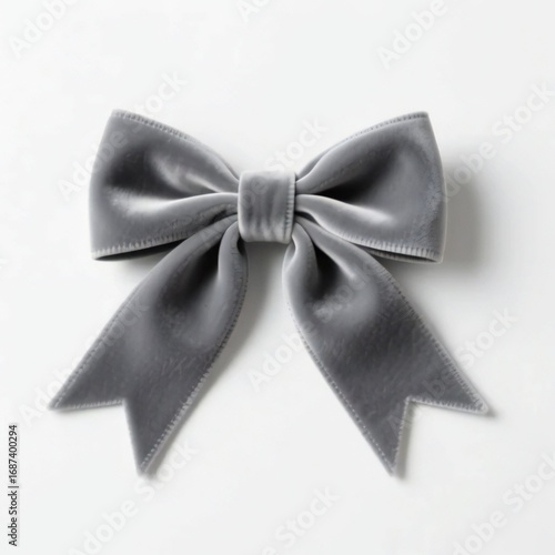 grey velvet bow isolated on white background