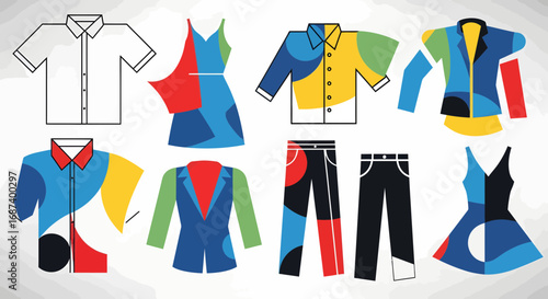 Colorful Clothing Collection, Studio Environment, Digital Illustration, Creative Perspective