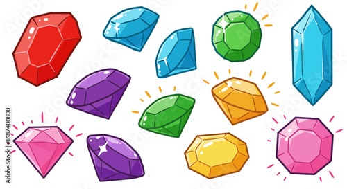 Colorful Cartoon Jewels: A Collection of Precious Gems for Creative Design Projects