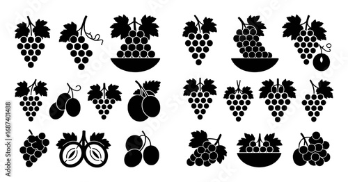 Collection of Black and White Grape and Plum Icons