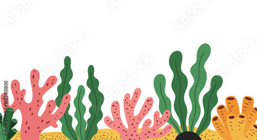 Colorful Cartoon Seaweed and Coral Illustration for Aquatic Themed Designs
