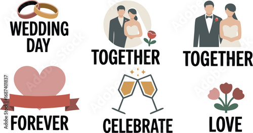 Wedding Day Celebration Rings, Couple, Champagne, Flowers, Heart Love, Forever, and Together