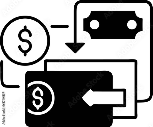 Money Transfer Icon Seamless Transactions & Financial Exchange, Symbolizing Currency Flow and Economic Activity within Banking Networks