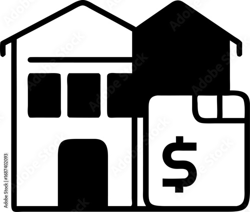 Vector icon illustrating real estate finance, property investment, and mortgage application with a house and financial document