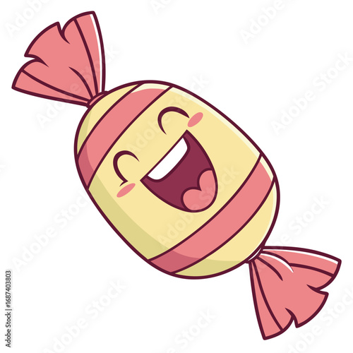 Cute and happy cartoon candy character with a big smile and rosy cheeks