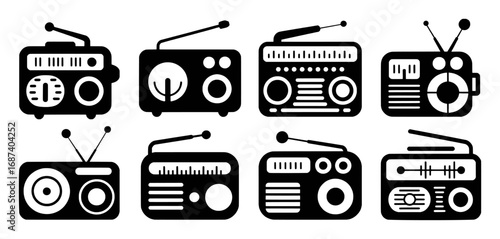 Collection of Vintage and Modern Radio Icons with Antennas