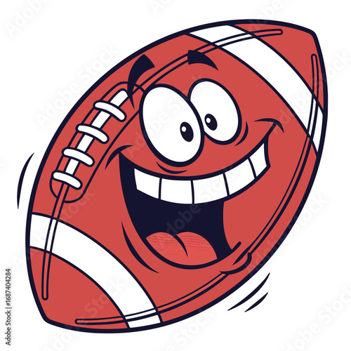 Excited cartoon american football character with a big smile and wide eyes