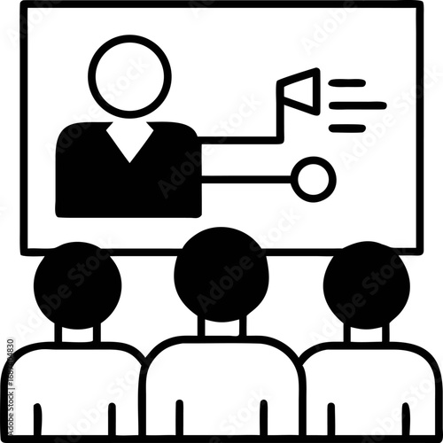 Presentation of a Speaker with a Megaphone Addressing an Audience in a Conference Room, Illustrating Communication and Education Concepts