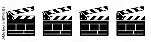 Four Black and White Icons of Film Clapperboards on a White Background
