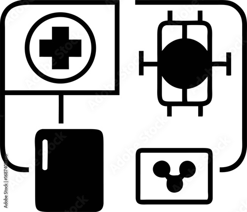 Abstract medical and scientific concept. Healthcare, technology, innovation, and research symbols in a conceptual illustration