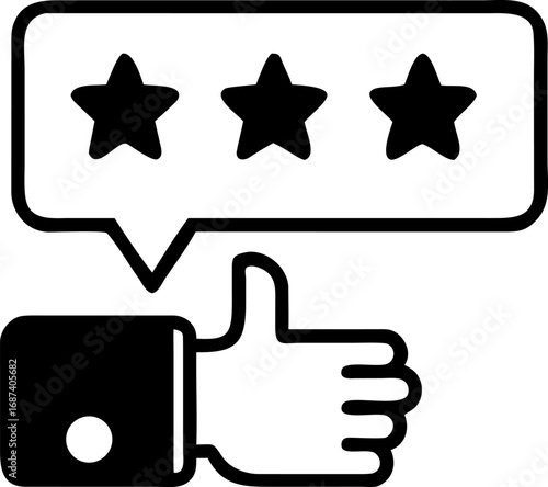 Customer feedback and rating concept with thumbs up and three stars in a speech bubble, illustration of satisfaction and approval